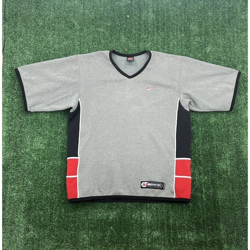 Vintage 90s Nike Sportswear T Shirt Mens Medium Gray V Neck Short Sleeve Tee